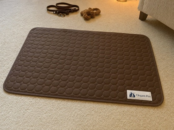 Brown cooling mat in a living room